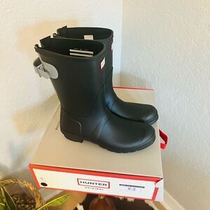 HUNTER Original Short Back Adjustable‎ Rain Boot, BLACK GRAY, Size 10, NWT